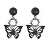 S925 Silver Needle Dark Hollow Butterfly Earrings