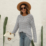 2025 autumn and winter  new knitted New  solid color hook-up hollow pullover round neck loose sweater women