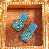 S925 silver needle macaroon colored geometric square earrings