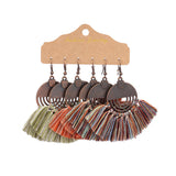 Drop-shaped tassel turquoise feather flower earrings