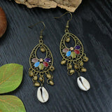 Ethnic fringed shell long earrings