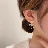 S925 silver needle love bow heart-shaped diamond earrings