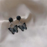 S925 Silver Needle Dark Hollow Butterfly Earrings