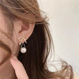 S925 silver needle tide pearl bow earrings
