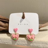 Love flower S925 silver needle pink earrings