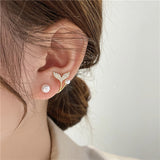 Fishtail pearl silver needle earrings