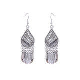 Fashion exaggerated silver round green diamond tassel earrings