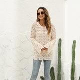 2025 autumn and winter  new knitted New  solid color hook-up hollow pullover round neck loose sweater women