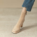 2025  popular autumn and winter retro thick heel short boots women's splicing waterproof table super fire elastic thin boots high heel short single boots