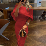 MOMENTLOVER New autumn cross-border women's clothing 2025 dresses independent station one-word collar turned shoulder slim dress hip dress