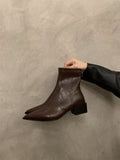 2025  pointed brown thick heel short boots women's shoes spring, autumn and winter popular new thin bare boots western cowboy boots