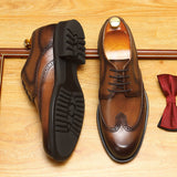 2025 Xiaohongshu same business dress leather shoes men's genuine leather handmade men's shoes soft cowhide British engraved block wholesale