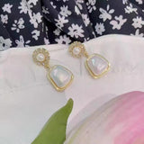 S925 Silver Needle Square Pearl Gold Classic Earrings