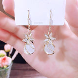 Zircon five-petal opal earrings