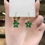 Emerald flower simple temperament earrings