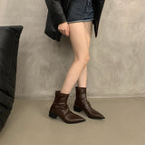 2025  pointed brown thick heel short boots women's shoes spring, autumn and winter popular new thin bare boots western cowboy boots