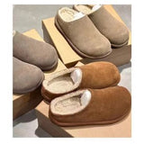 2025  Flat-bottomed velvet Muller shoes, bag head, fluffy half slippers, women wear a pedal, ugly and cute Birkenstock cotton shoes