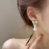 S925 silver needle bow pearl earrings