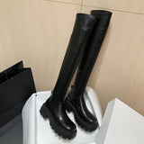 2025  Elastic and thin, thin over-the-knee boots for women, new thick heel thick-soled high knight boots for autumn and winter, female patent leather