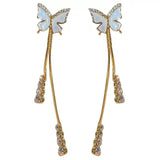 S925 silver needle sweet butterfly diamond tassel earrings