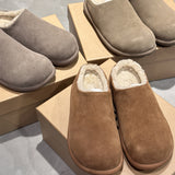 2025  Flat-bottomed velvet Muller shoes, bag head, fluffy half slippers, women wear a pedal, ugly and cute Birkenstock cotton shoes