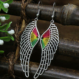 Silver geometric metal turquoise inlaid tassel earrings