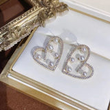 S925 silver needle pearl love sweet earrings