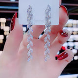 S925 silver needle fashion wheat ear crystal glass earrings