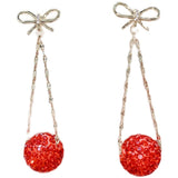 Bow red diamond ball earrings