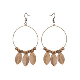 Leaf hoop metallic leather fringed earrings