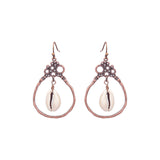 Fashion retro wooden beads hand-woven geometric hollow tassel earrings