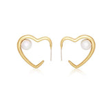 S925 Silver Needle Pearl Heart Geometric Heart Earrings