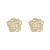 S925 silver needle white camellia pearl earrings