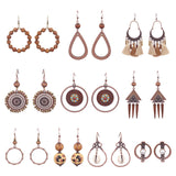 Fashion retro wooden beads hand-woven geometric hollow tassel earrings