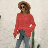 2025 autumn and winter  new knitted New  solid color hook-up hollow pullover round neck loose sweater women