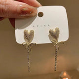 S925 silver needle love bow with diamond tassel earrings