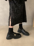2025  British style small leather shoes high sense small fragrant style gold coin plush shoes thick heel single shoes platform loafers women's winter