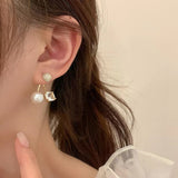 S925 silver needle micro-set rhinestone pearl earrings