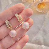 S925 silver needle rose gold pearl earrings
