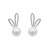 S925 silver needle drill rabbit ear pearl earrings