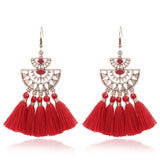 Fringed red earrings