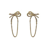 S925 silver needle tassel long bow earrings