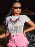 YH20001 Cross-border hot-selling acrylic triangle line round splicing metal chain hollow neck vest body chain