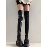 2025  Elastic and thin, thin over-the-knee boots for women, new thick heel thick-soled high knight boots for autumn and winter, female patent leather