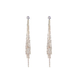 Stylish fringed rhinestone long S925 silver pin earrings