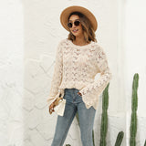 2025 autumn and winter  new knitted New  solid color hook-up hollow pullover round neck loose sweater women
