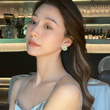 S925 Silver Needle Light Green Crystal Geometric Square Earrings