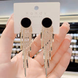 Rhinestone long tassel s925 earrings