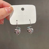 Girls pink love diamond pendant earrings