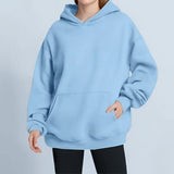 MOMENTLOVER 2025 New autumn coat cross-border sweater temperament commuting loose solid color hooded pocket fashion hooded sweater women